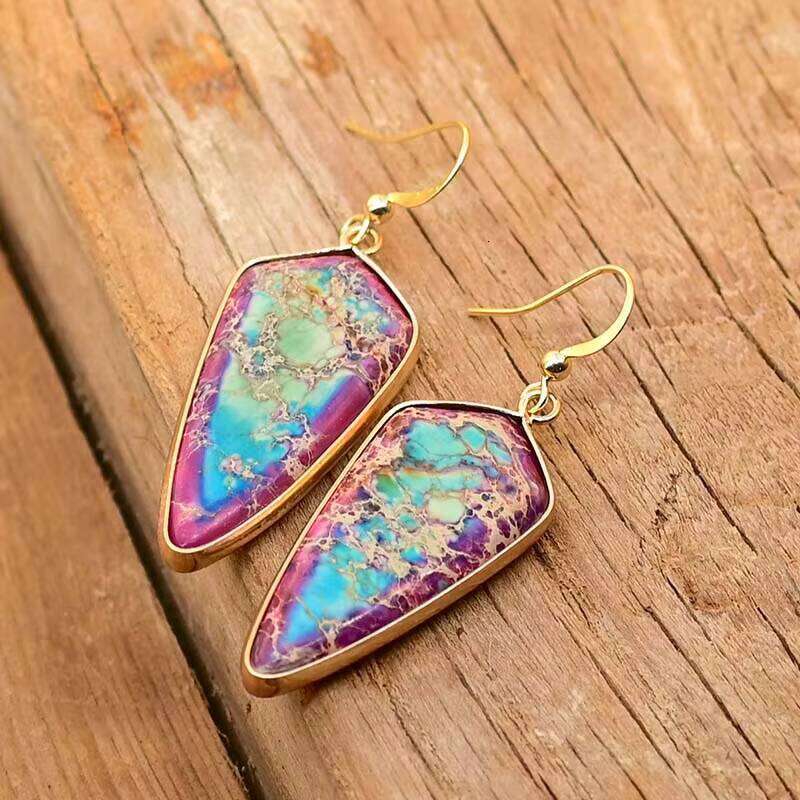 Outstanding Women Jewelry Natural Stone Bohemian Jasper Mixed Color Arrow-Shaped Earrings
