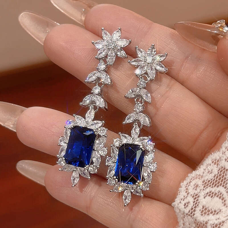New Set Jewelry Earrings Ring Accessories For Women Colorful Gem Square Red Blue Fashion 021