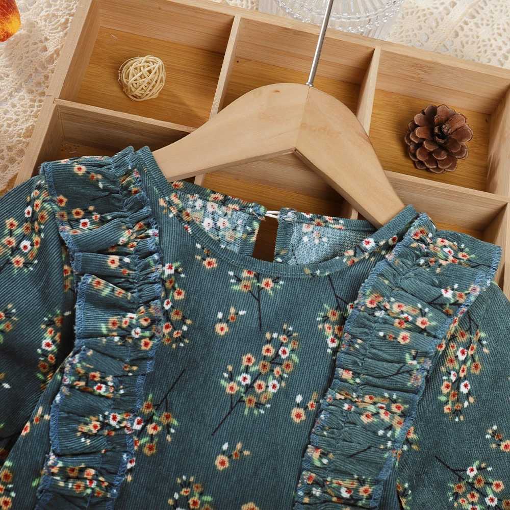 2023 Autumn New Bear Leader Girls Dress Round Neck Ruffled Flower Print Long Sleeve Dress Childrens Fashion Dress R250707