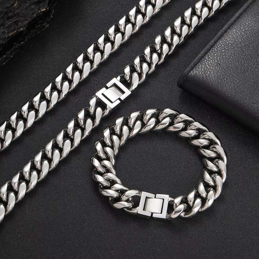 NUOYA 8mm 18k Mens Gold Plated Stainless Steel Chain Fine Hip Hop Cuban Link Chain Necklace