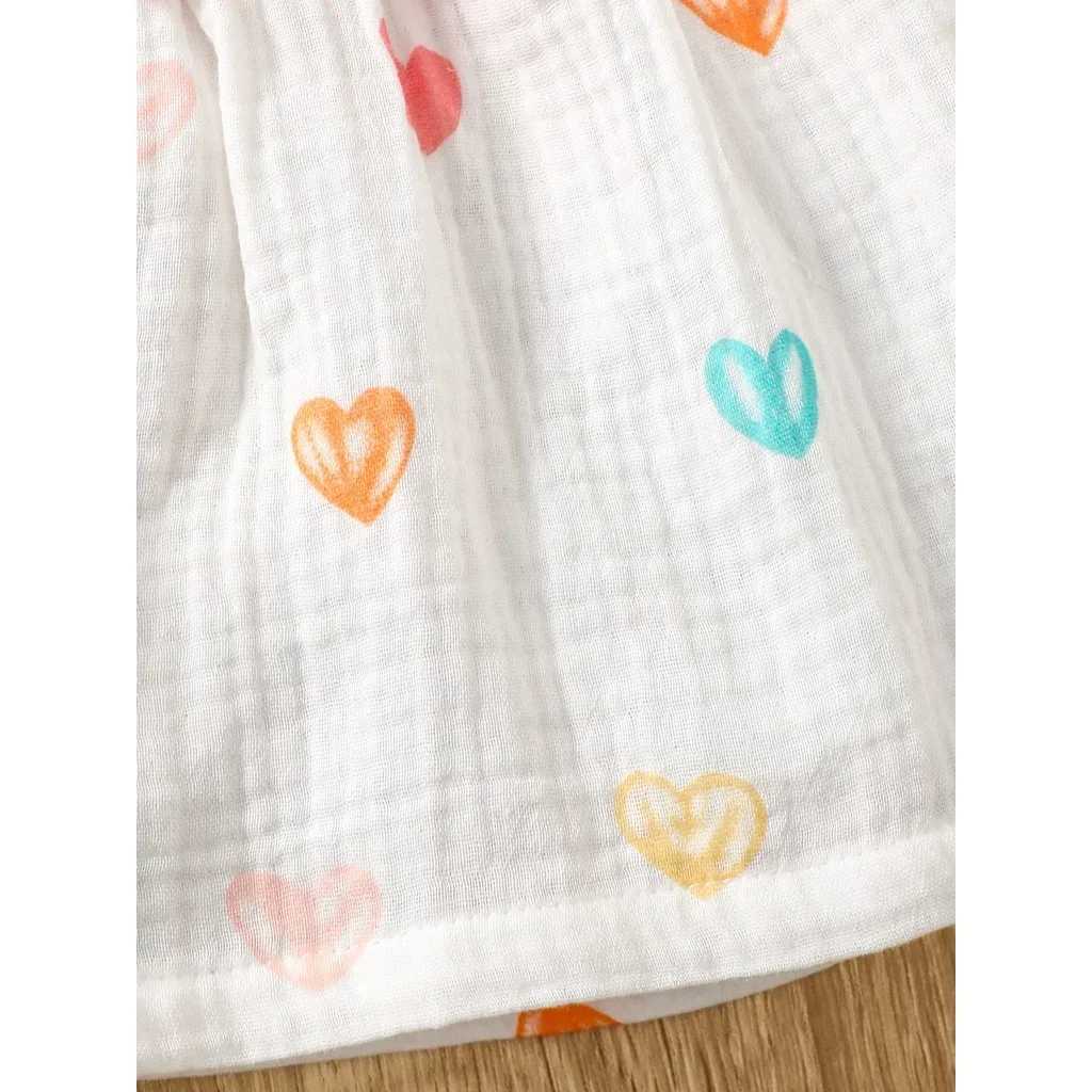Newborn Baby Girl Sweet Cotton Dress Sleeveless Love Pattern Dress+Hat 2PCS Summer Beach Clothing for Infant Girl 0-9 Months R250707
