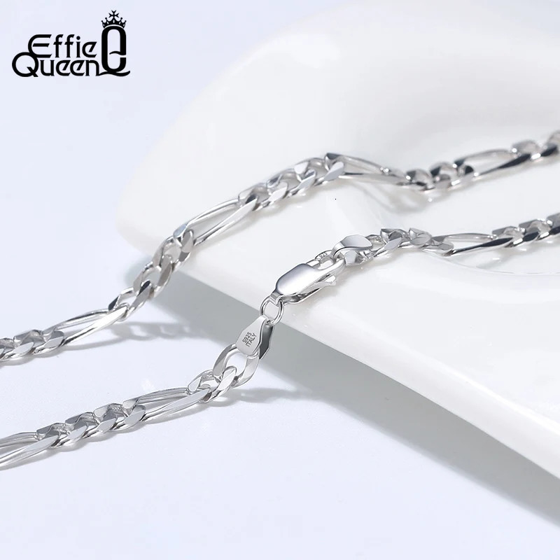 Effie Queen Italy Real 925 Silver Diamond-Cut Figaro Chain Necklace 5mm Wide 40-60cm Long Woman Man Neck Chain Jewelry Gift SC34 250702