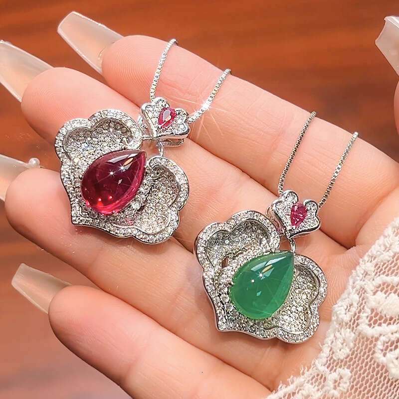 New Necklace Jewelry Accessories Clavicle Chain Ruyi Colorful Gemstone Red Corundum Green Chalcedony Fashion High-End Sense For Women Cc1