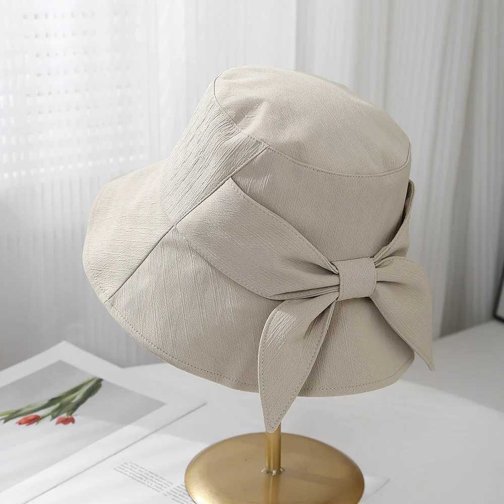 2025 New Womens Bucket Hat with Big Bow Spring Summer Hats for Women Korean Style Fashion Simple Fisherman Cap Travel Sunscreen Y250707
