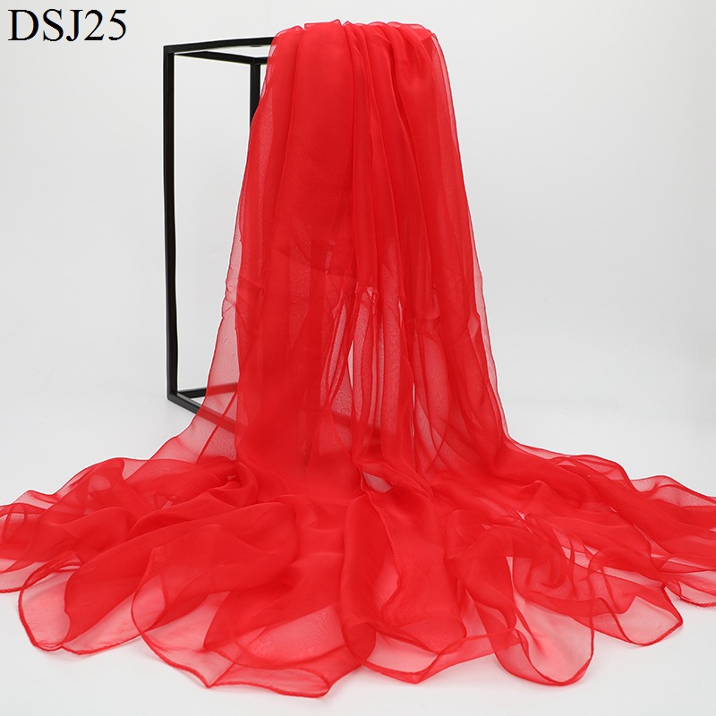 K1275 Women's solid color ice silk thin scarf monochrome chiffon scarf seaside sunscreen gauze scarf large size travel photography shawl