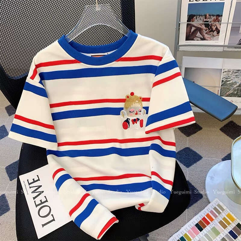 Striped Short T-Shirt For Women Summer New Style High-End Fashionable Youthful Casual Half Sleeve Top B5