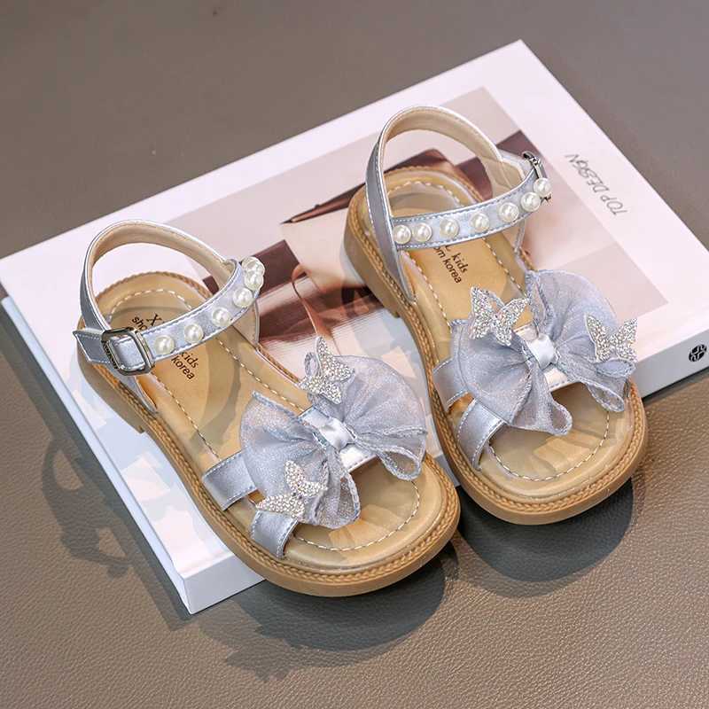New Girl Princess Dress Sandals Sweet Pearl Bowknot Childrens Summer Sandals Elegant Wedding Party Kids Casual Shoes Open-toe R250707