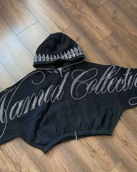 Streetwear Fashion Zipper Goth Y2K Clothing Women Stylish Trend Letter Black Oversized Zip Up Hoodie Casual Jacket Clothe