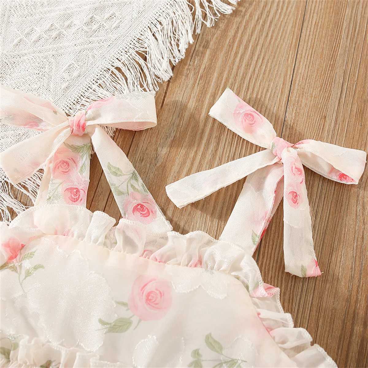 Summer Girls Dress Strap Chiffon Cool Beach Skirt Beautiful Fragmented Flower Ladies Fashion Bow Sleeveless Skirt R250707