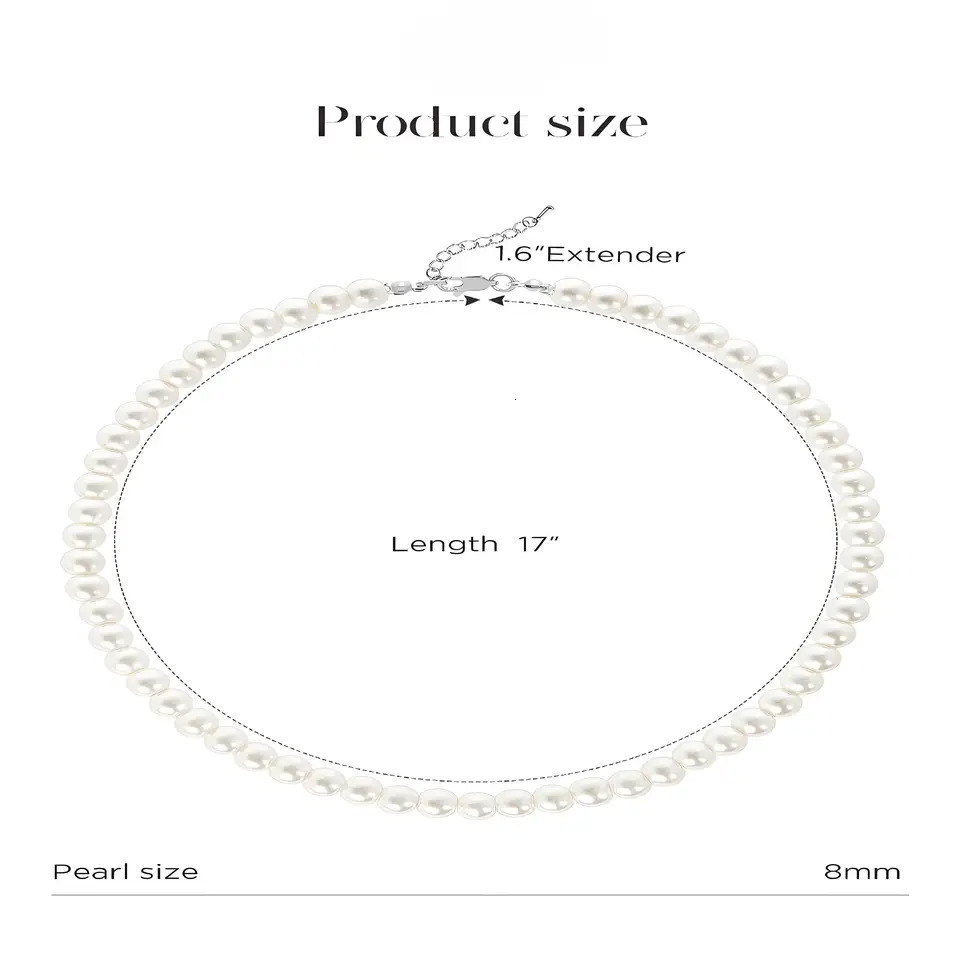 Wedding Cream Simulated Pearls Choker Necklace Sterling Silver Round Prom Pearl Strand Jewelry for Women 250704