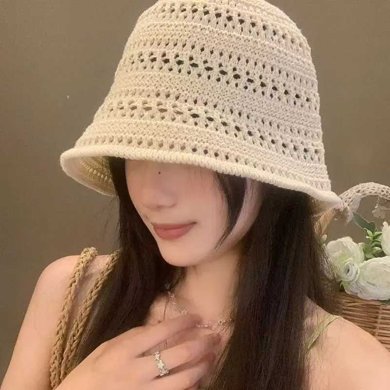 Fashion Summer New Hollow Knitted Sun Protection Panama Designer Cap Bucket Hat Sunshade Hat for Womens Leisure Bonnet Pot Hat Y250707
