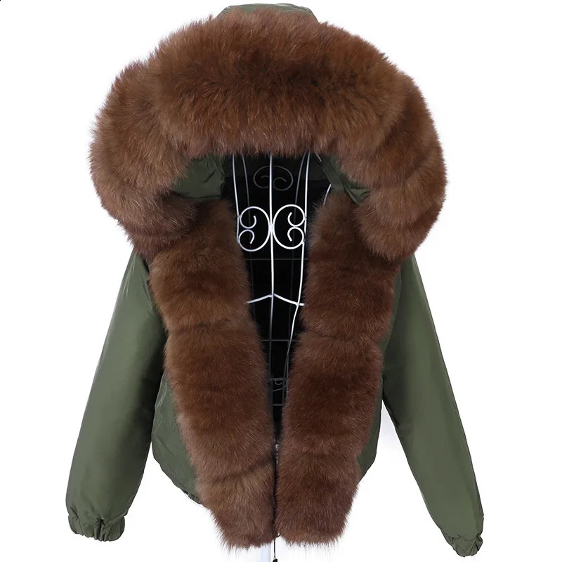 MAOMAOKONG Fashion Short Women Natural Fox Fur Raccoon Fur Collar Winter Parka Bomber Jacket Waterproof Coat Cotton-padded 250703