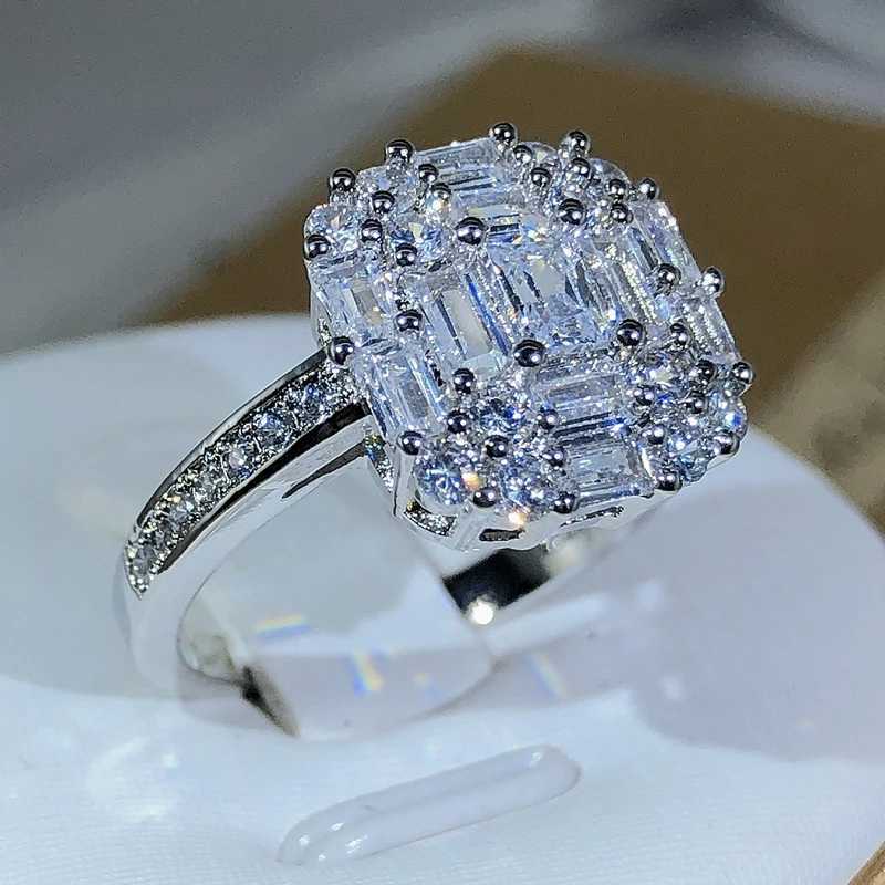 Exquisite Square Zircon Countless Claw Rings 925 Sterling Silver For Ladies Fashion Jewelry Party Cocktail Gift XJ250707