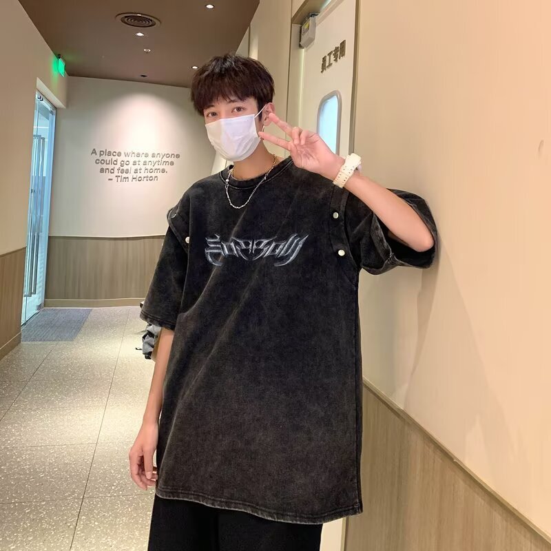2025 Summer new women's T-shirt retro style printed short sleeved T-shirt neutral hip-hop loose version pure cotton round neck fashionable new de