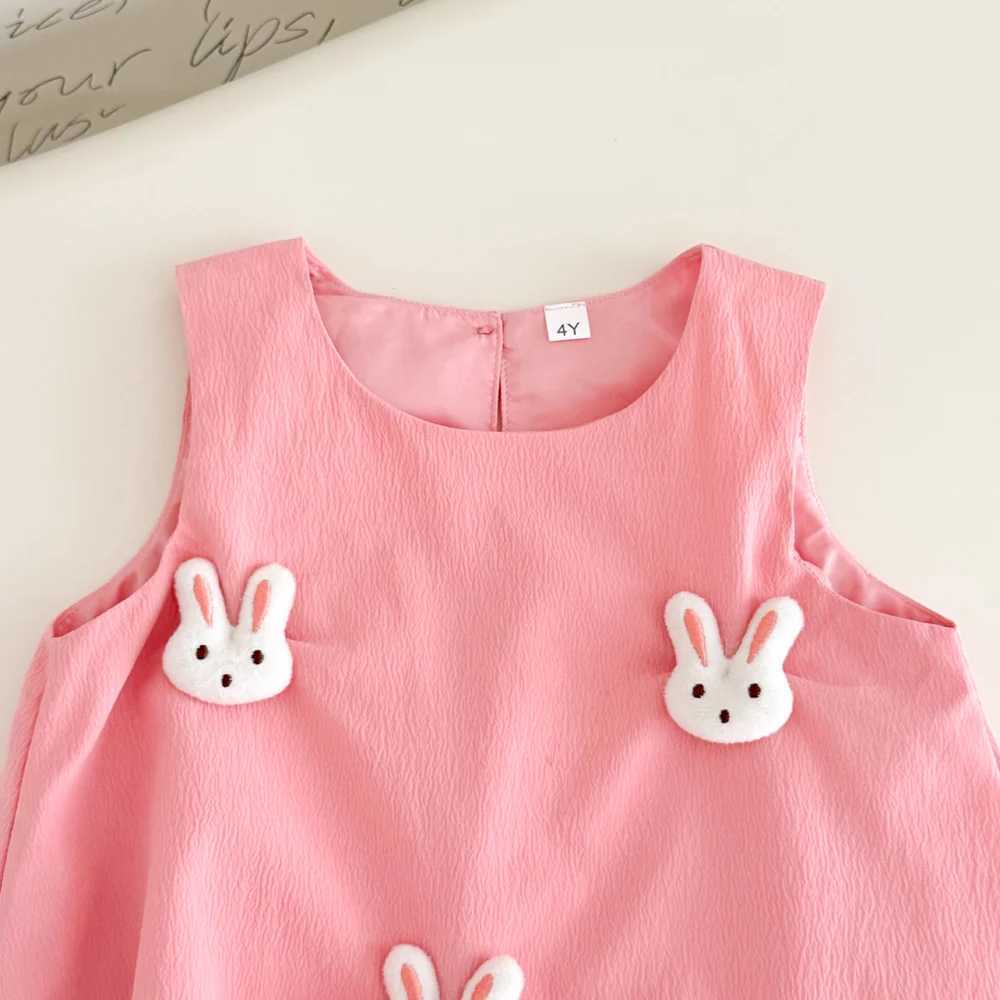 Humor Bear Summer Girls Dress Solid Color Rabbit Embellished Sleeveless Pod Dress Fashion Princess Dress Cute Children Clothing R250707