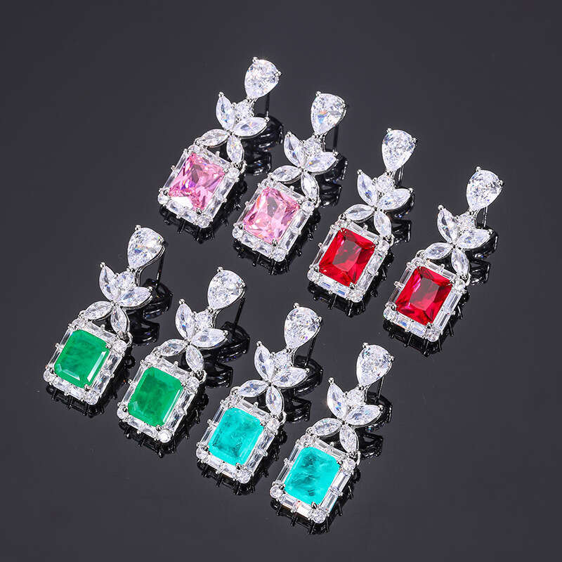 Jewelry Zircon S Sier Needle Stud Earrings For Women Fashion Paraiba Pink Accessories High-End Feel F5d