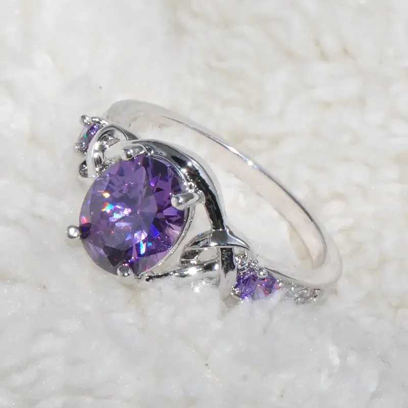 925 Sterling Silver Purple CZ Rings for Women Luxury Elegant Engagement Wedding Anniversary Party Accessories XJ250707