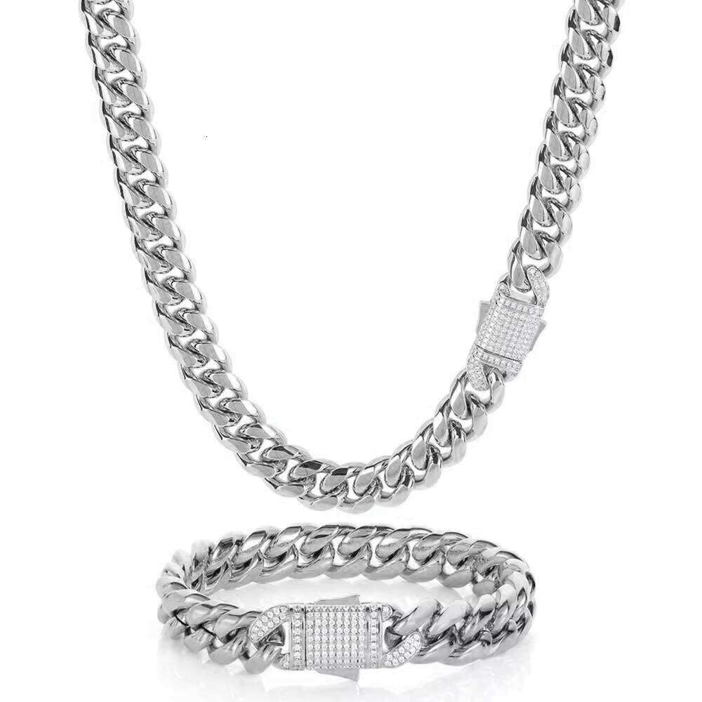 Unisex 10mm Cuban Link Necklace Micro Pave CZ Dia Clasp Stainless Steel Chain Gold Plated Jewelry for Men and Women's Gift