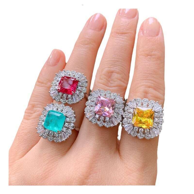 Paraiba Electroplated Simulated Simple Zircon Square Blue Socialite Open Ring For Women Fc6