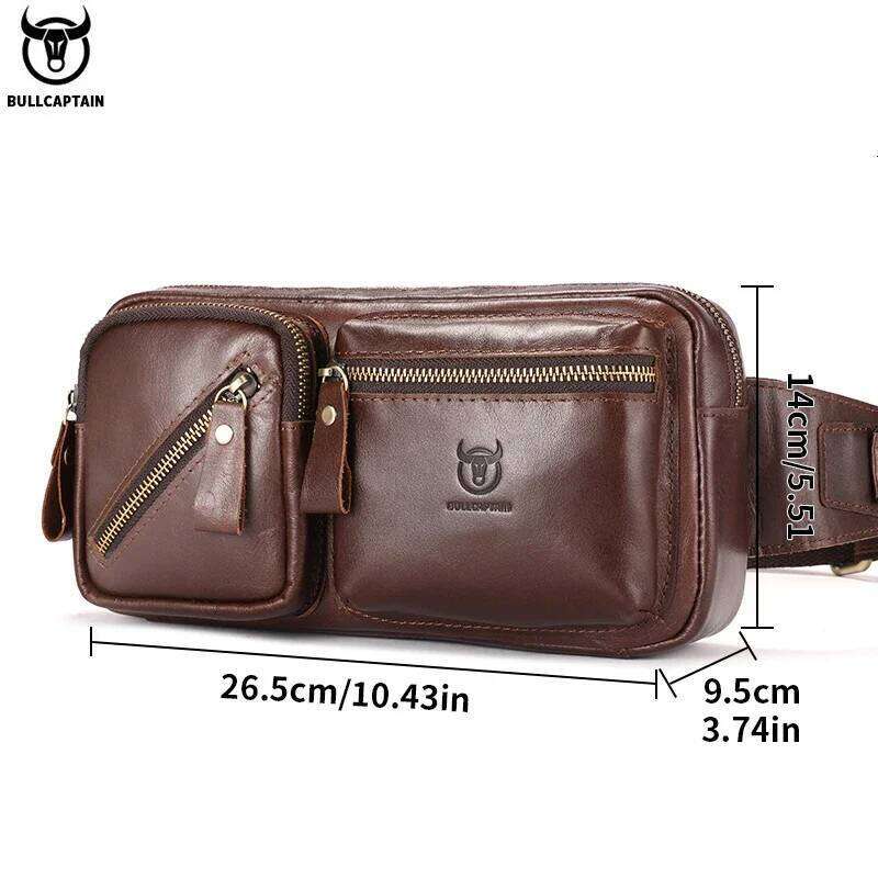 BULLCAPTAIN Men's Genuine Leather Chest Outdoor Sports Shoulder Multifunctional Large Capacity Waist Bag