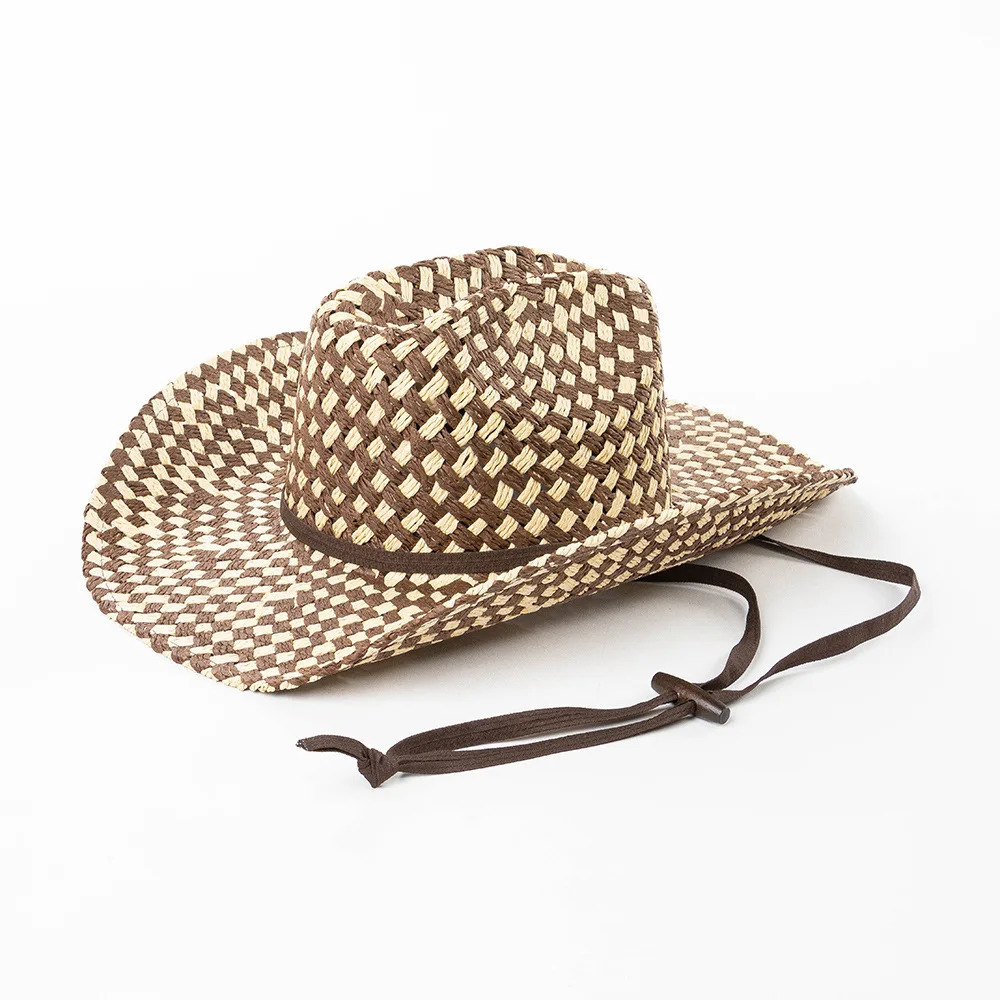 Cowboy Straw Hat Double Concave Handwoven Twocolor Western Outdoor Travel Beach Ladies Knight Sombrero 250707
