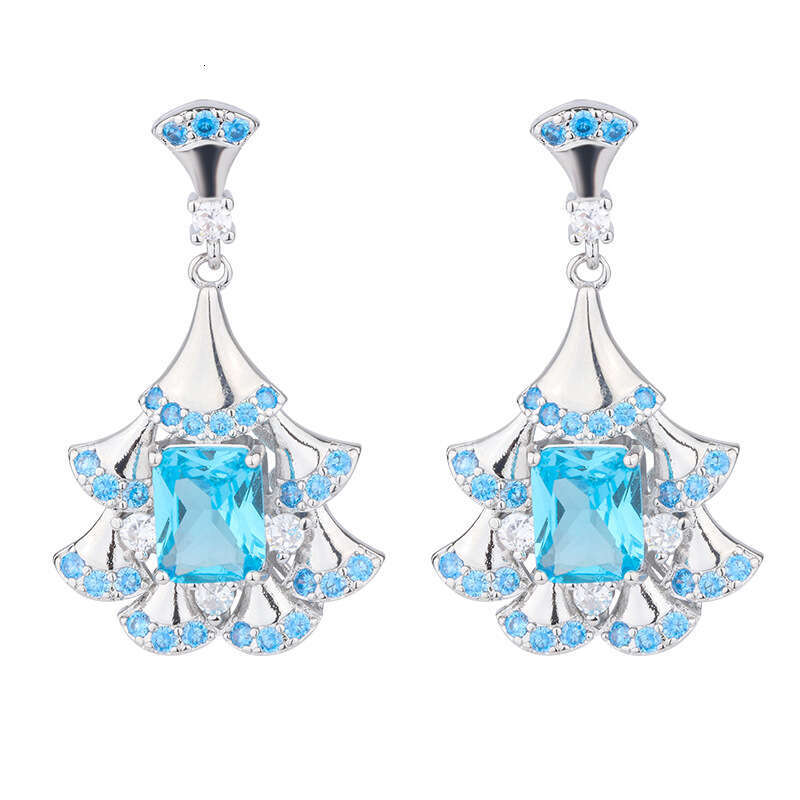 Recommended Light High-End Fan-Shaped Paraiba Blue Drop Earrings Elegant Fairy Studs B55