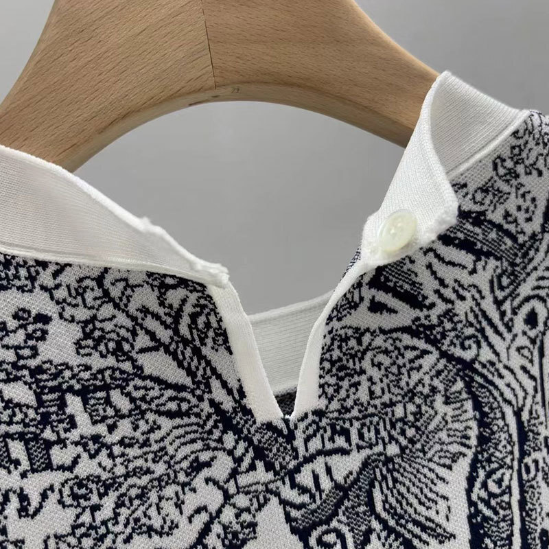 Ladies Animal Jacquard Knit T-Shirt - Premium Short Sleeve Breathable Top,Multiple Colors Luxury Jacquard Detail & Summer Capsule Essential S0721