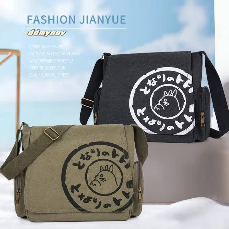 Vintage Cartoon Canvas Messenger Large Capacity Tote Bag Women Shoulder Handbag ddmynov
