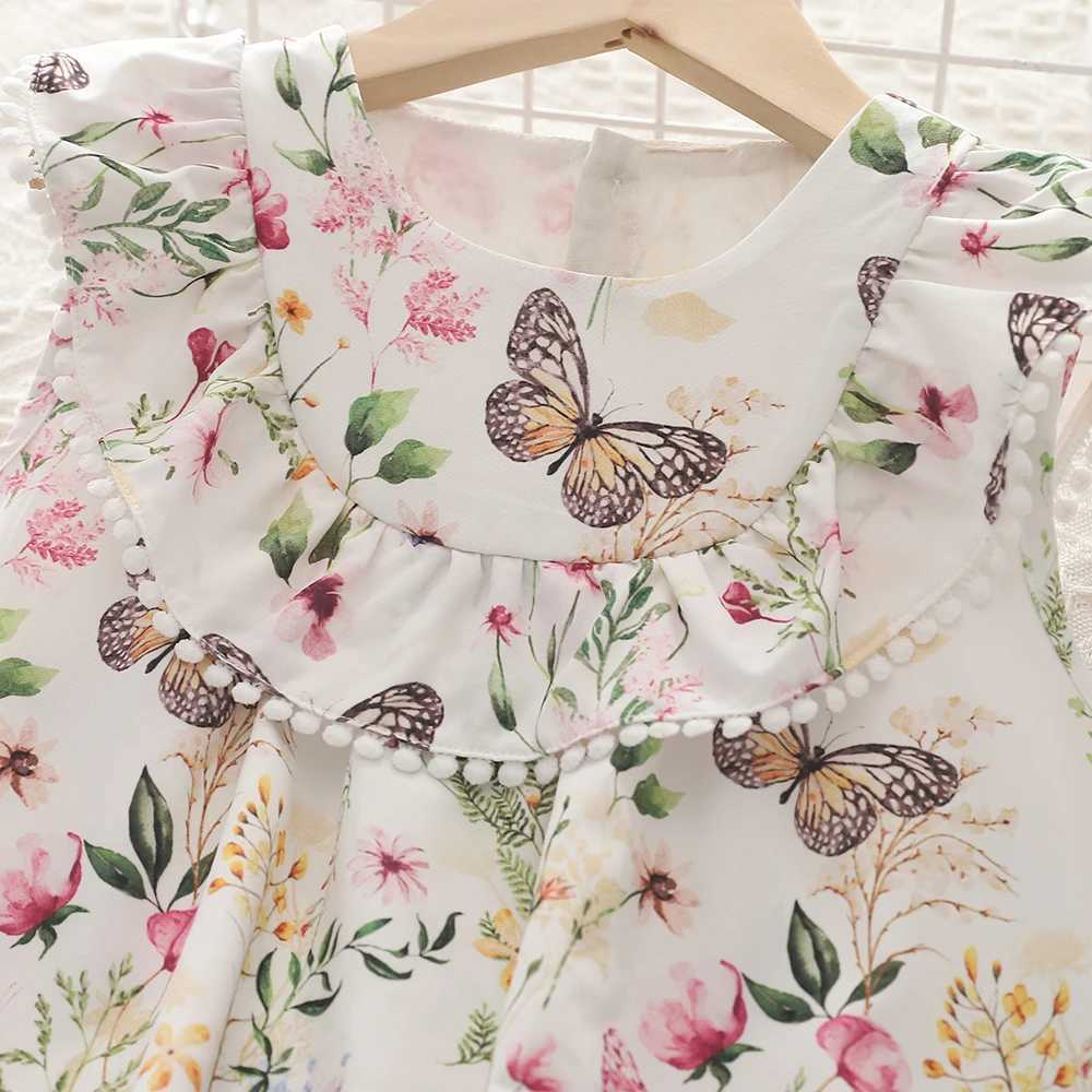 Children Clothes Crew-neck Sleeveless Vest Butterfly Flower Print Dress Temperament Casual Girls Dress R250707