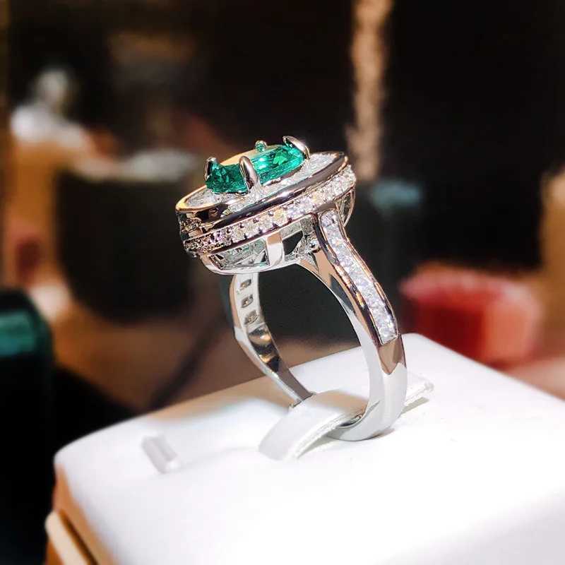 Round Emerald Stone Rings for Women Vintage Colorful 925 Sterling Silver Finger Ring Open Adjustable Jewelry Gift Womens Ring XJ250707
