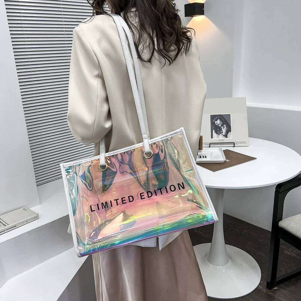 Fashion Transparent Handbag For Women PVC Clear Bag Travel Ladies Shoulder Bags With Purse Large Capacity Eco Beach Tote