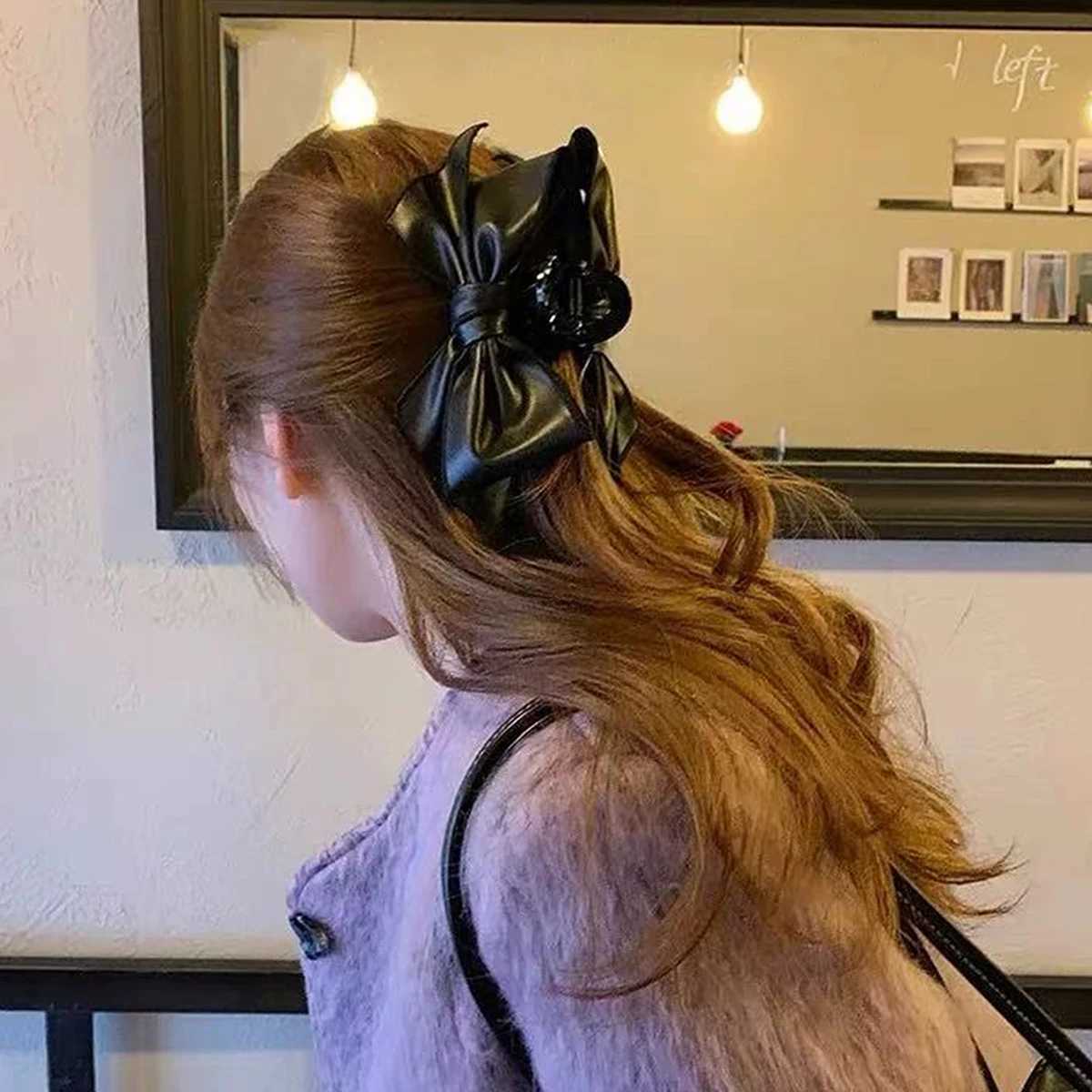 Pink Leather Cute Hair Clips for WomenBow-knot Claw Clips for Thick HairNon-slip Black Hair Barrettes Premium Hair Accessories Z250707