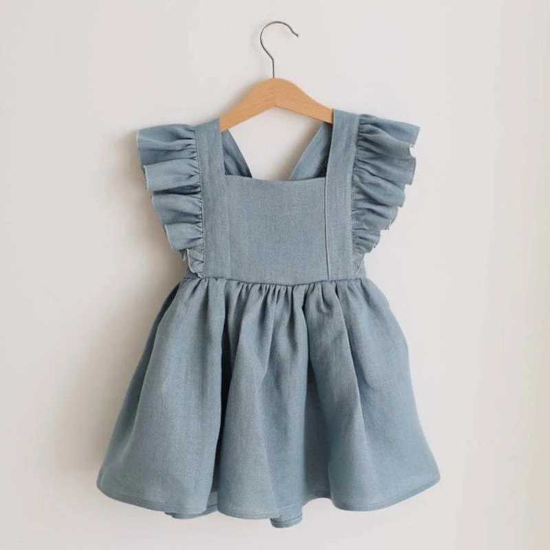 Summer Toddler Girls 100% Cotton Ruffles Sleeve Dress For 0-4Y Linen Cotton Baby Kids Clothes Casual Fashion Princess Dresses R250707