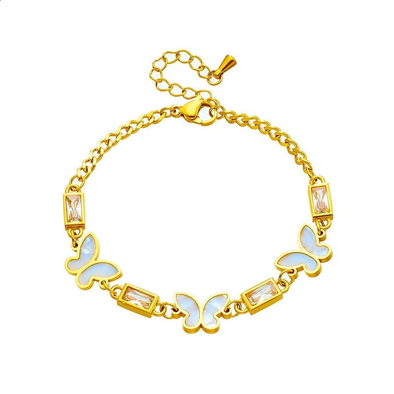 DIEYURO 316L Stainless Steel White Square Crystal Butterfly Charm Bracelet For Women Fashion Girls Bangles Jewelry Gifts 250707