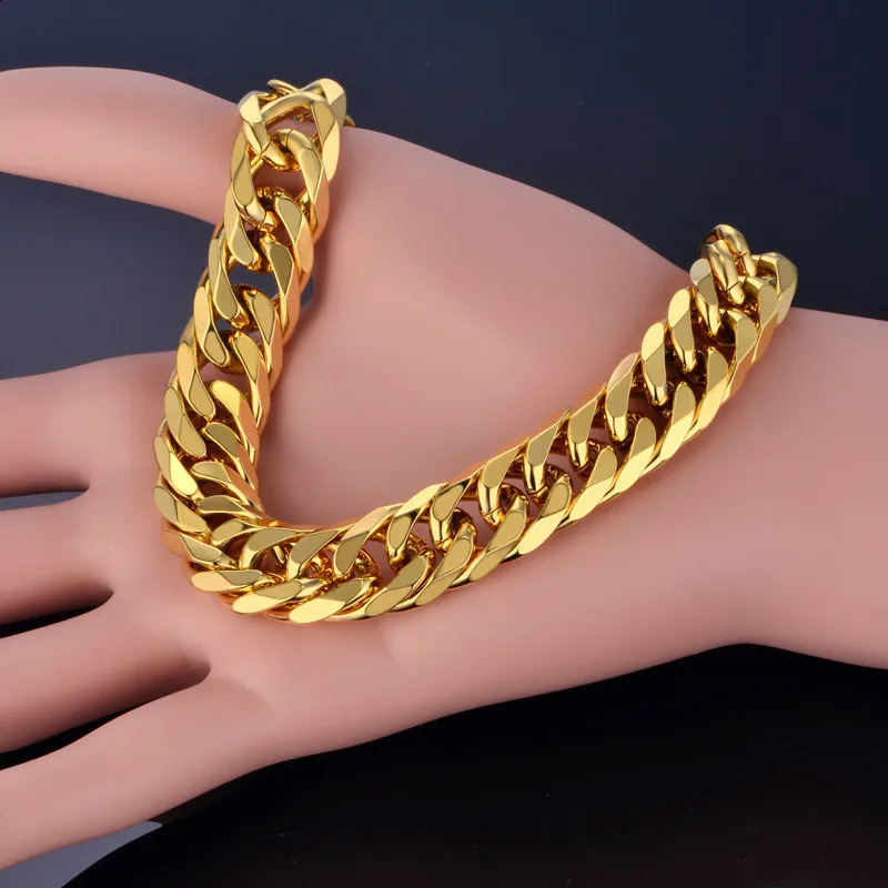 Cuban Link Bracelet For Men Jewelry Punk Gold Color Heavy Big Chain Stainless Steel Pulseras 250707
