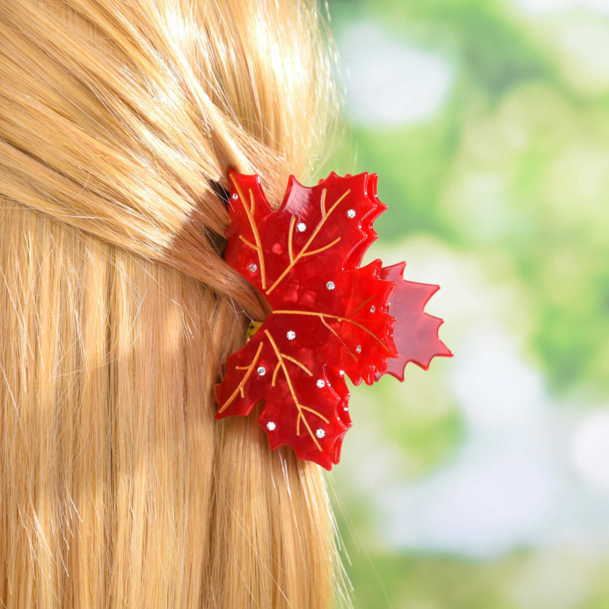 Muweordy NEW Autumn Maple Leaves Hair Claw Elegant Temperament Eco-Friendly Acetate Claw Clips Hair Accessories for Women Girls Z250707