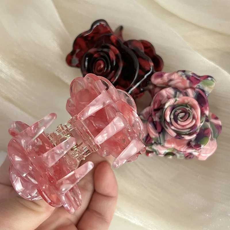 Muweordy French Vintage Rose Hair Claw Acetate Claw Clip Small Stereoscopic Flower Hair Clip for Girls Hair Accessories for Women Y250707