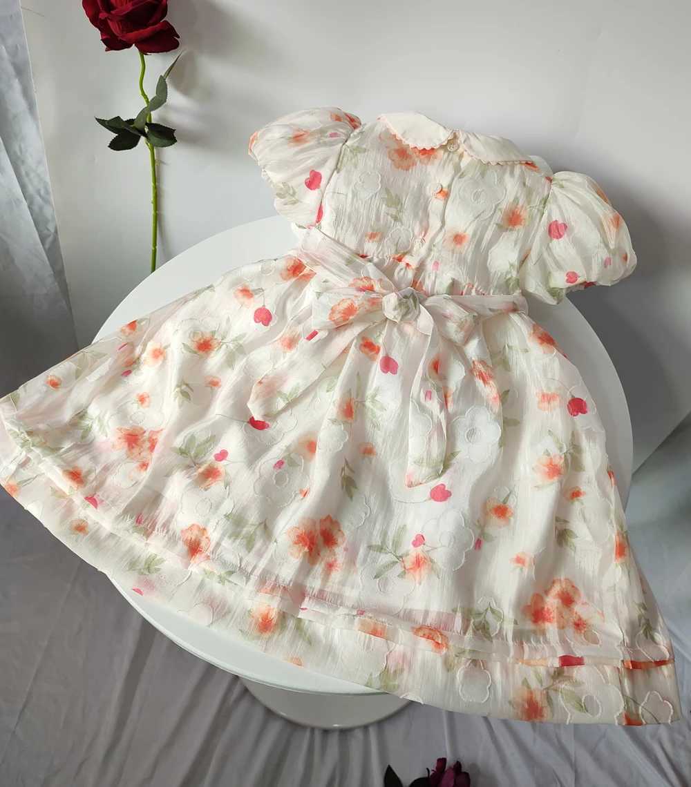 2025 Summer Girls Vintage Floral Smocked Dresses Girls Short Sleeve Embroidery Smock Dress For Party Birthday Children Dresses R250707