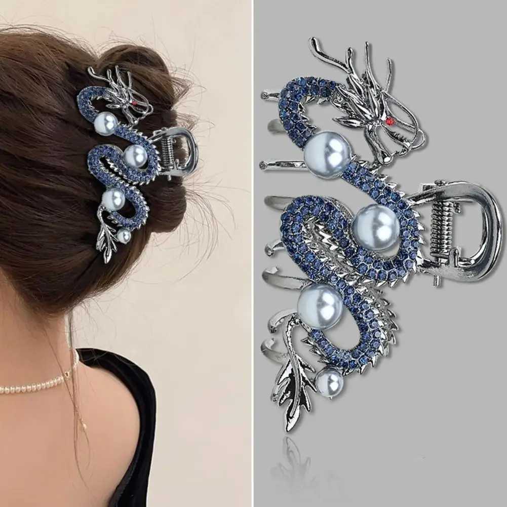 Blue Dragon Hairpin With Pearl Hair Claw Women Simple Hair Claw Hairpin Shark Clip Fashion Temperament Simple Hair Accessories Z250707