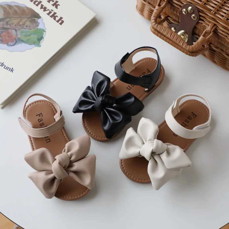 Girls Summer Sandals Beautiful Pu Leather Open Toe Children Sliders 21-30 Toddler Hoo-loop Flexible All-match Kids Flat Shoes R250707