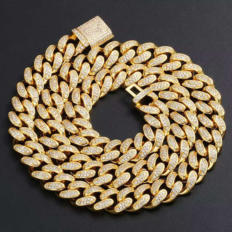 12mm Latest Trendy Moissanite Cuban Link Chain Gold Color Diamond Iced Out Cuban Necklace Hip Hop Silver S925 Cuban Chain