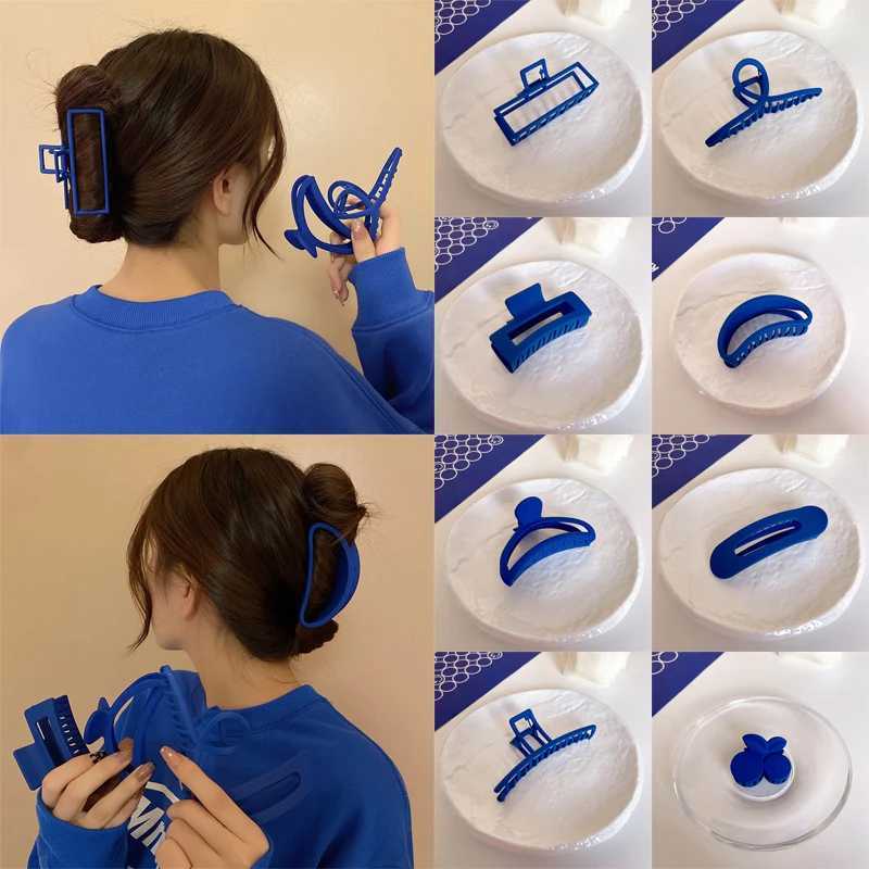 2022 Women Elegant Blue Hollow Geometric Acrylic Hair Claw Vintage Hair Clips Headband Hairpin Hair Crab Hair Accessories Y250707