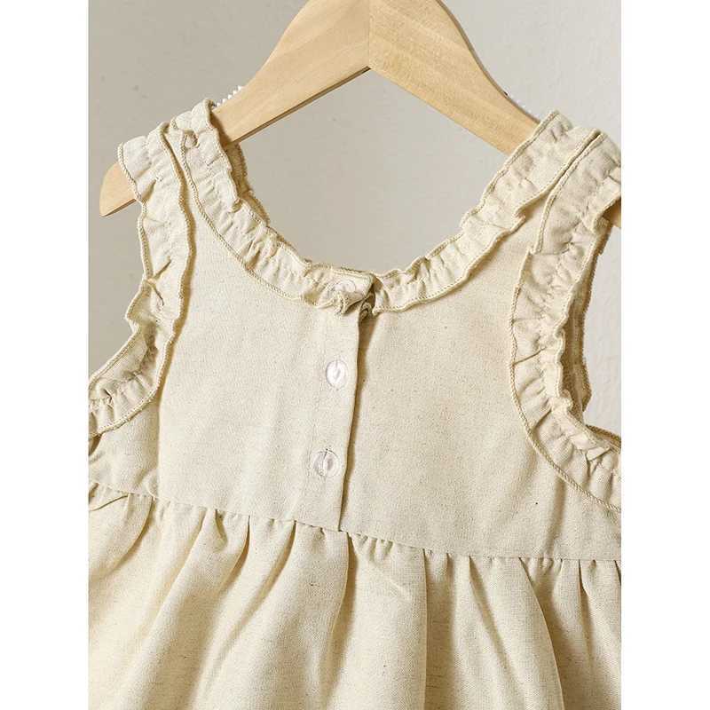 1-6 Years Solid Linen Cotton Ruffle Sleeve Kids Dresses Summer Princess Party Dress Toddler Girl A-Line Sundress Baby Girl Dress R250707