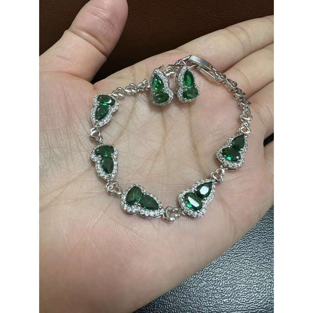 Huayoumei S Sier Needle Tiktok Style Imitation Royal Blue Color Treasure Gourd Bracelet And Earring Set For Women 6Ef