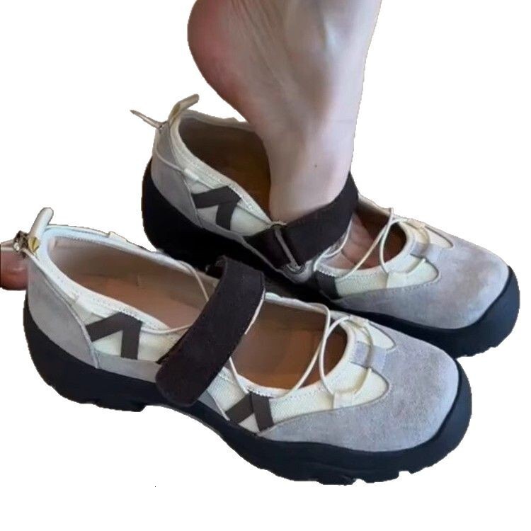 Genuine Leather Thick Sole Shallow Mouth Velcro Mary Jane for Women, Niche Designer Handmade Sports Casual Elegant Versatile Single Shoes