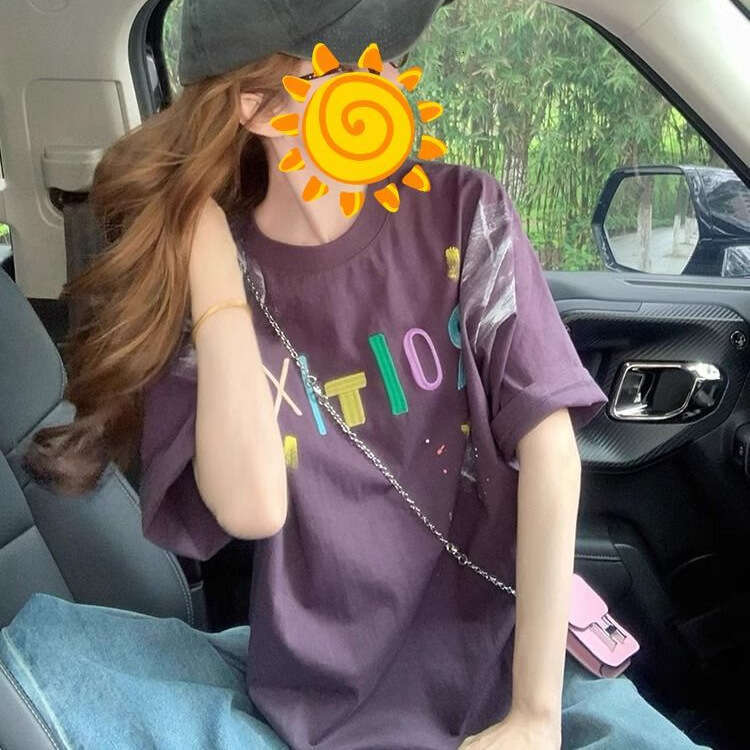 Plus Size Pure Cotton American Trendy Brand Letter Embroidery Short T-Shirt Summer New Korean Style Loose Half Sleeve Top B5