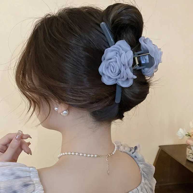 Mesh Rose Flower Hair Claws for Woemn Fashion Coiffure Shark Clip Personality Hair Clip Girl Holiday Style Hair Accessory Z250707