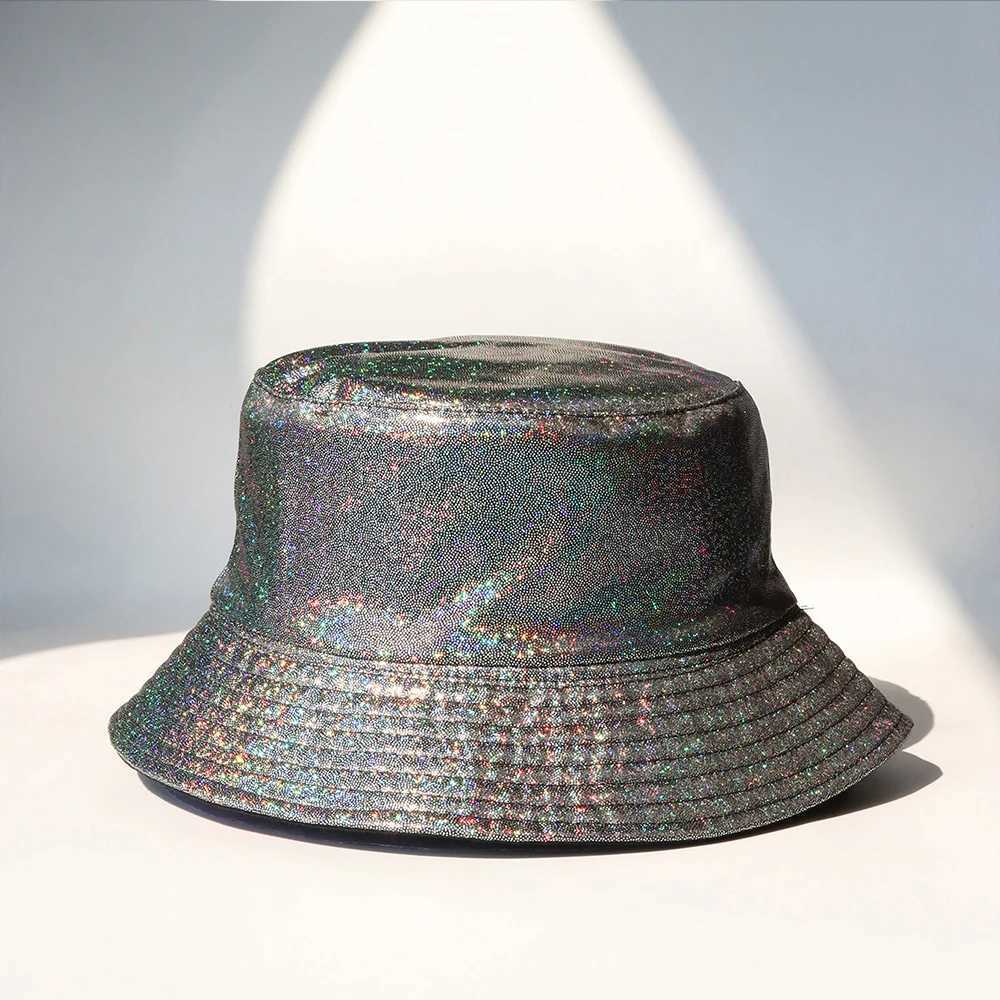 2023 Laser Colored Fishermans Hat for Men Women Bright Leather Bucket Hat Can Be Worn on Both Sides Sunshade Hat Fashion Hat Y250707