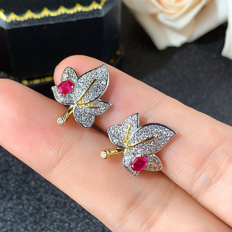 New Jewelry Set Decorative Maple Leaf Design Earrings S Sier Needle Necklace Ring Fashion Commuter Women's Style C39