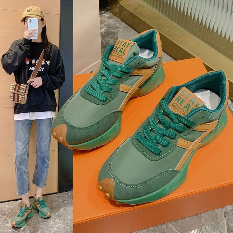 Forrest Gump Sneakers 2024 Spring Autumn New Casual Thick Sole Small Waist Waffle Dad Shoes Women Ins Trend